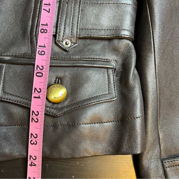 NWT Michael Michael Kors brown button up lined leather jacket size XL. - Picture 9 of 10